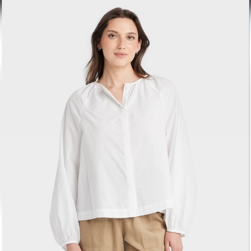 Women's Balloon Long Sleeve Blouse - Universal Thread White L